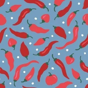 Spice Is Nice (M) - Fiery Red on Blue - Hot Chili Pepper Scatter