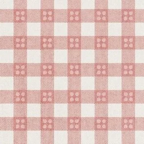 Gingham Flowerseed - Rose Pink - Checkered Squares with Weave & Motif by Rocket & Indigo
