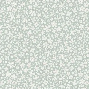 Ditsy Floral Blooms - Pale Mint Green with White Flowers by Rocket & Indigo