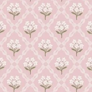 Cottage Floral Diamond Lattice - Pastel Pink & White Ribbon Bouquet by Rocket & Indigo
