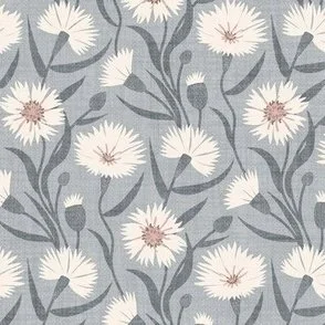 Cornflower Stems - Blue-Gray & White Country Meadow Farmhouse Floral by Rocket & Indigo