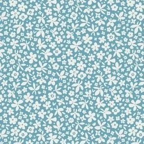 Ditsy Floral Blooms - Cerulean Blue with White Flowers by Rocket & Indigo