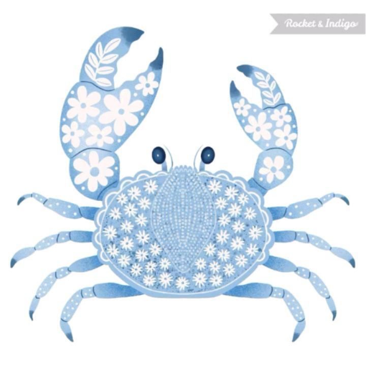 Floral Sea Crabs in blue for the #crustaceancore #spoonflowerdesignchallenge. I'm trying to include more art process in my posts, so there's a timelapse for this one as well as some pics of the pattern. If you're in shopping mood, Spoonflower has som