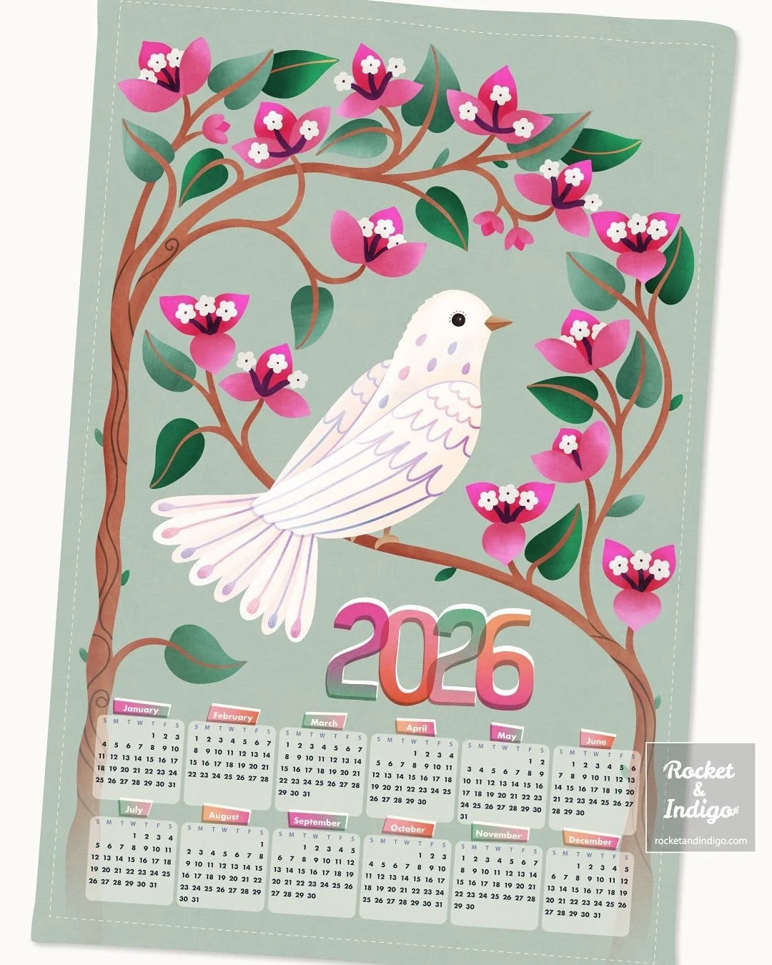 From colouring book to calendar, my Dove design takes flight for 2026 🕊️✨

This sweet birdie in a bougainvillea tree began as a drawing for my Mediterranean Colouring Book, and now she&rsquo;s found new wings on a tea towel calendar for 2026. Availa