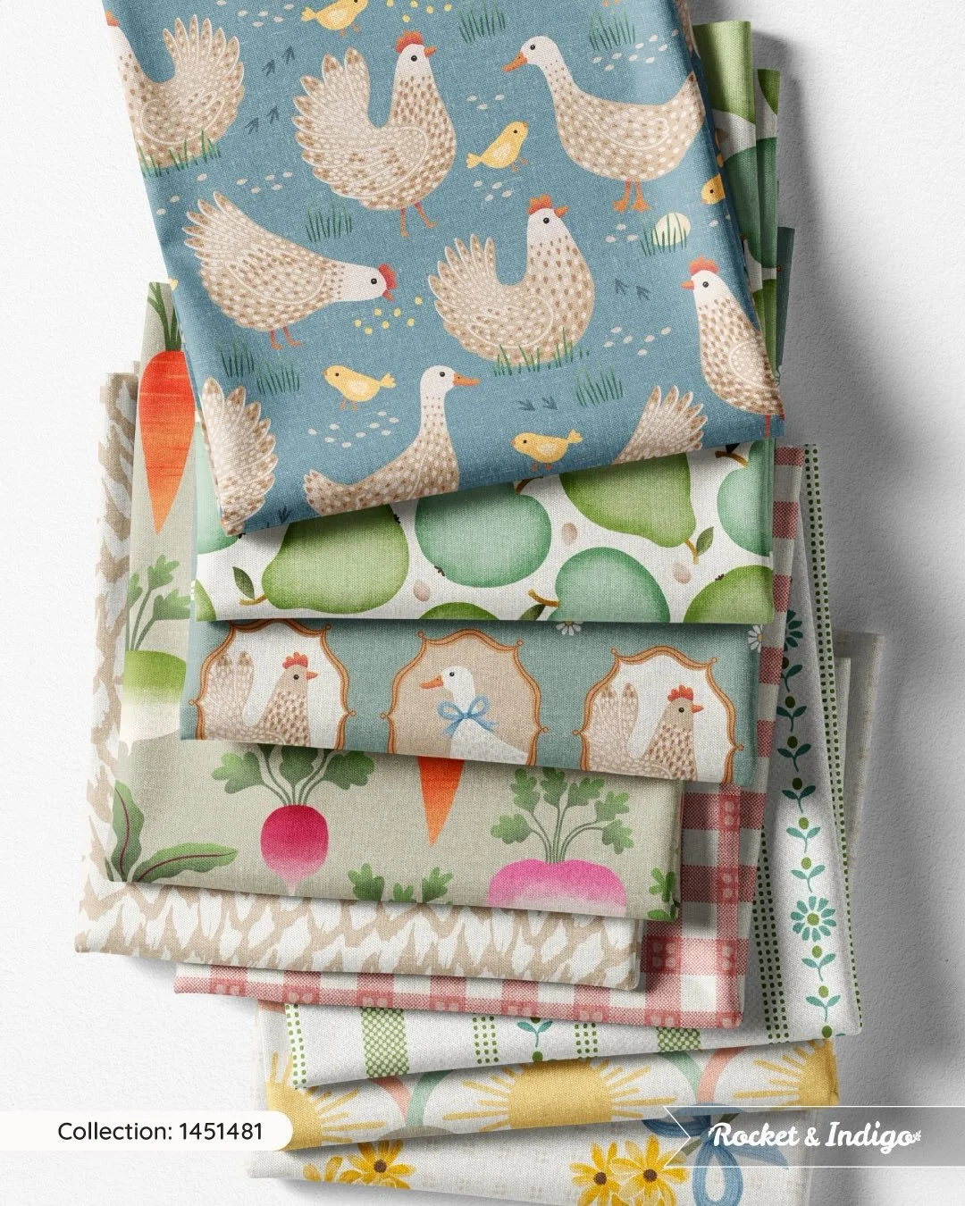 Field &amp; Feather, a gentle rural collection featuring hens, ducks, orchard fruit, farm fresh root veggies, glorious sunshine, along with timeless farmhouse stripes and checks. Find the fabrics at Spoonflower.com/collections/1451481

#countrysideli