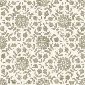 Flower Lattice - Sage Green Linocut Block Print Stamp Texture Floral by Rocket & Indigo