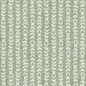 Saltgrass Stripe - Seagrass Green & Warm White - Textured Abstract Leaf Vine by Rocket & Indigo