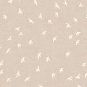 Flock of Birds - Natural Beige & Cream White Minimalist Sky Silhouettes by Rocket & Indigo