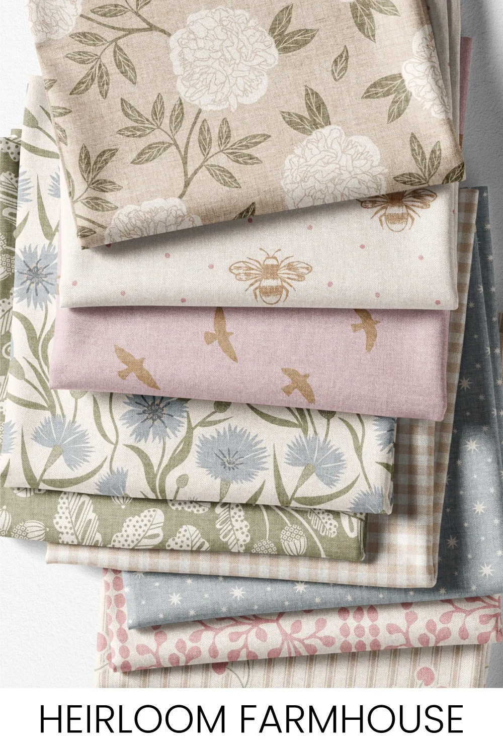 A timeless farmhouse collection of florals, botanicals, bees, birds, and simple classics, in a soft palettes with gentle texture.
