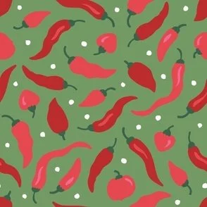 Spice Is Nice (M) - Fiery Red on Guacamole Green - Hot Chili Pepper Scatter