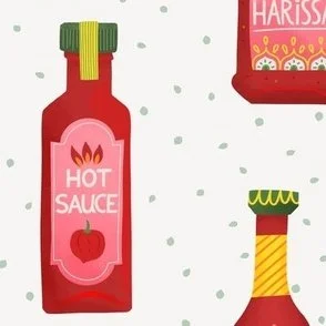 Hot Sauce - Spicy Red Chili Condiments - White & Pink - Pattern by Rocket & Indigo