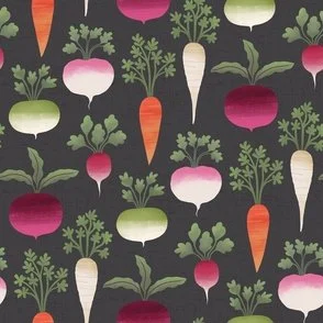 Root Veg - Charcoal Gray-Black - Farm Fresh Vegetable Field by Rocket & Indigo