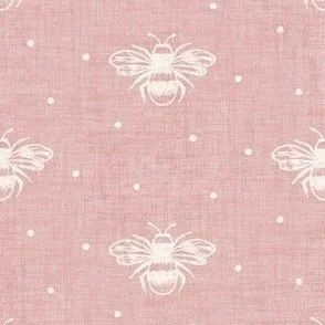 Bees Block Print - Pink & Cream White with Tiny Dots by Rocket & Indigo