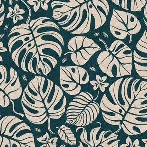 Monstera Leaves - Teal Green & Sand Beige by Rocket & Indigo