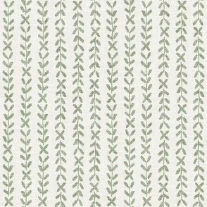 Saltgrass Stripe - Warm White & Seagrass Green - Textured Abstract Leaf Vine by Rocket & Indigo