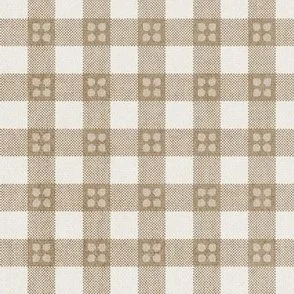 Gingham Flowerseed - Taupe Brown - Checkered Squares with Weave & Motif by Rocket & Indigo