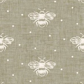 Bees Block Print - Sage & Cream White with Tiny Dots by Rocket & Indigo