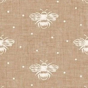 Bees Block Print - Tan & Cream White with Tiny Dots by Rocket & Indigo