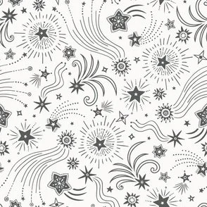 Sparkly Night - White & Charcoal - Celestial Sky of Stars by Rocket & Indigo