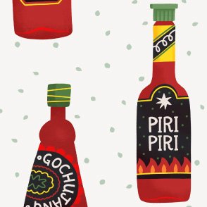 Hot Sauce - Spicy Red Chili Condiments - White & Black - Pattern by Rocket & Indigo