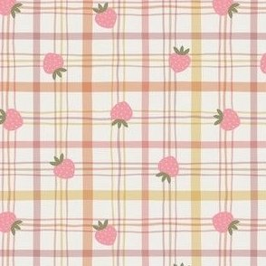 Strawberry Picnic Plaid - Sunshine - Cottagecore Fruit Check by Rocket & Indigo