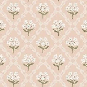 Cottage Floral Diamond Lattice - Pastel Peach & White Ribbon Bouquet by Rocket & Indigo