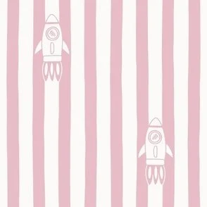 Rocket Candy Stripe - Pastel Pink & White - Cosmic Space Theme by Rocket & Indigo