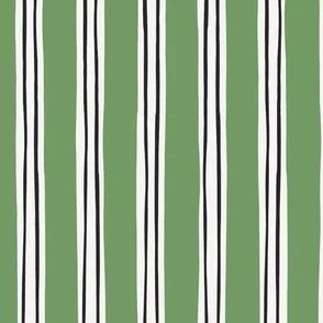Modern Stripe - Green & White with Thin Black Imperfect Lines - Pattern by Rocket & Indigo