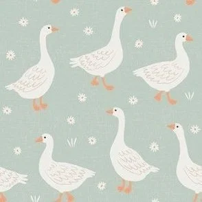 Goose Country - Pastel Green & White Cottagecore Farmhouse Birds by Rocket & Indigo