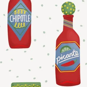 Hot Sauce - Spicy Red Chili Condiments - White & Blue - Pattern by Rocket & Indigo