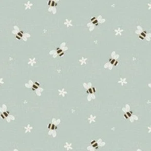 Bees Buzzing - Pastel Green - Cute Flying Bumblebees by Rocket & Indigo