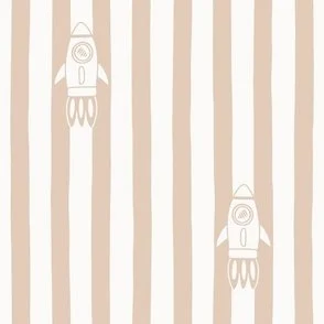Rocket Candy Stripe - Warm Beige & White - Cosmic Space Theme by Rocket & Indigo