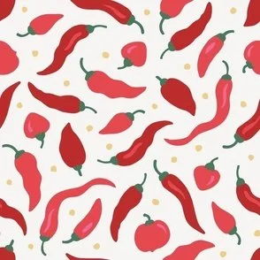 Spice Is Nice (M) - Fiery Red on White - Hot Chili Pepper Scatter