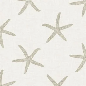 Sea Stars - Shoreline Taupe on Warm White - Coastal Textured Starfish by Rocket & Indigo