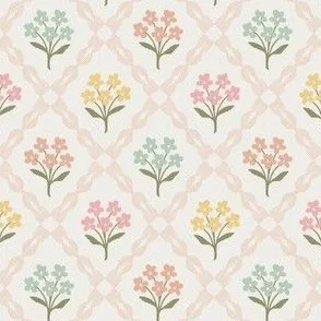 Cottage Floral Diamond Lattice - White & Peach Ribbon Colourful Bouquet by Rocket & Indigo