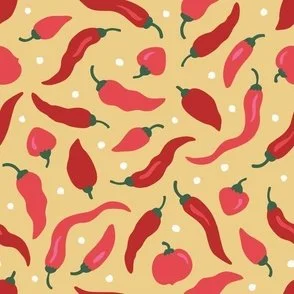 Spice Is Nice (M) - Fiery Red on Warm Yellow - Hot Chili Pepper Scatter