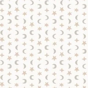 Sky Candy - White & Natural Beige - Celestial Moon and Stars by Rocket & Indigo