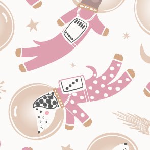 Astro Pups - Pink & White - Pet Dogs in Space - Puppy Astronauts by Rocket & Indigo
