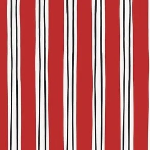 Modern Stripe - Chili Red & White with Thin Black Imperfect Lines - Pattern by Rocket & Indigo