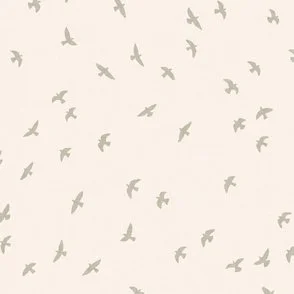 Flock of Birds - Cream White & Soft Sage Green Minimalist Sky Silhouettes by Rocket & Indigo