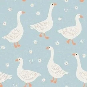Goose Country - Pastel Blue & White Cottagecore Farmhouse Birds by Rocket & Indigo
