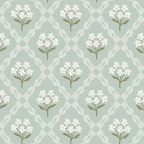 Cottage Floral Diamond Lattice - Pastel Green & White Ribbon Bouquet by Rocket & Indigo