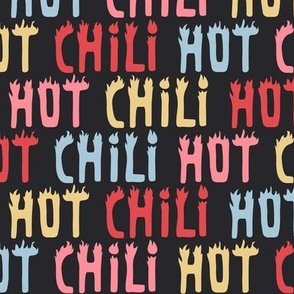 Hot Chili Flame Lettering - Multicolor Text on Black - Pattern by Rocket & Indigo