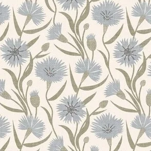 Cornflower Stems - Ivory & Blue-Gray Country Meadow Farmhouse Floral by Rocket & Indigo