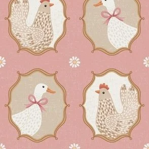 Framed Hens & Ducks - Rose Pink - Cute Farmyard Bird Portraits by Rocket & Indigo