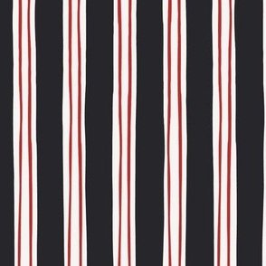 Modern Stripe - Black & White with Thin Red Imperfect Lines - Pattern by Rocket & Indigo