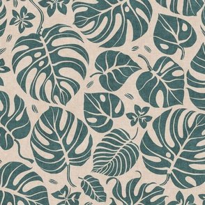 Monstera Leaves - Sand Beige & Sage Green by Rocket & Indigo