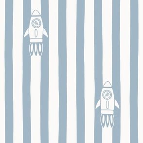 Rocket Candy Stripe - Denim Blue & White - Cosmic Space Theme by Rocket & Indigo