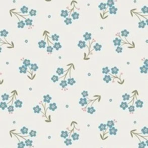 Forget-Me-Nots - Blue & Green on White Country Cottage Floral Scatter by Rocket & Indigo