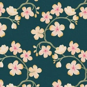 Flowering Orchid - Deep Teal - Arched Branches in Bloom by Rocket & Indigo